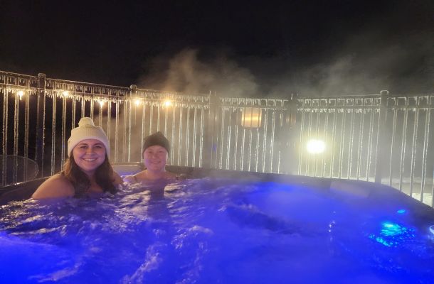 Enjoying the hot tub at Blue Vista Motor Lodge